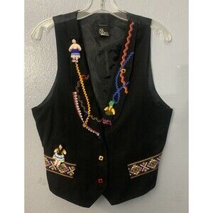 Vintage Ali Miles Embroidered Vest Size Large Boho Tribal Aztec Ethnic Dolls